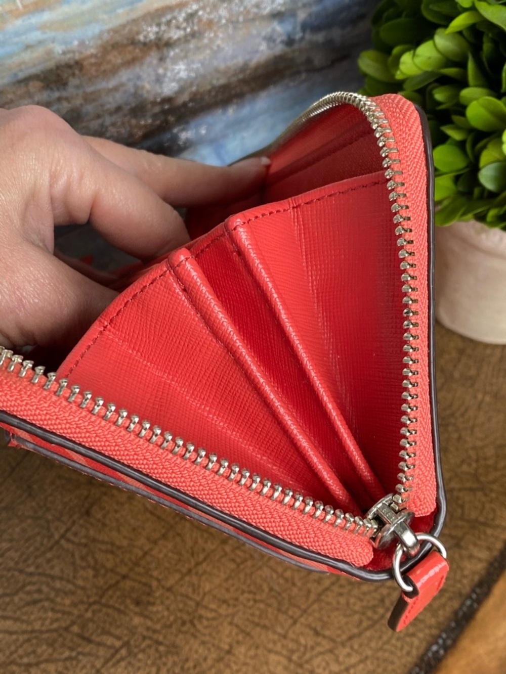 Coach Zebra Striped Coral Pink Full Zip Continental Wallet - Picture 7 of 13